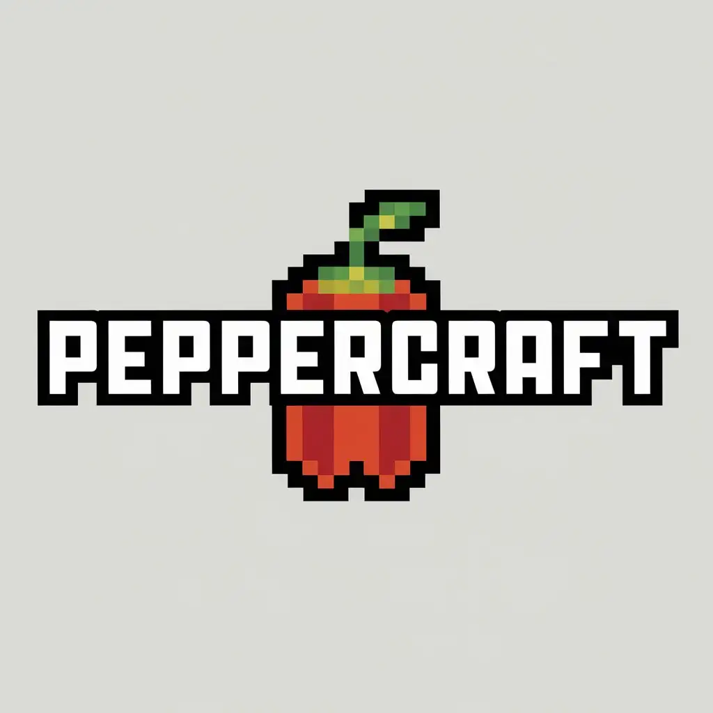 a vector logo design,with the text "PepperCraft", main symbol:Pepper, pixelize text,Moderate,be used in game industry,clear background