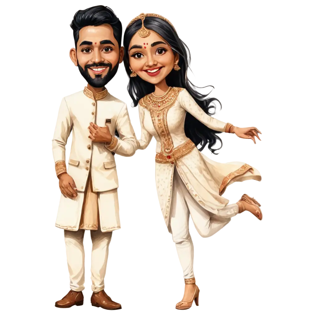 Vibrant-Indian-Wedding-Couple-Caricature-in-PNG-Format-Capturing-Joy-and-Celebration