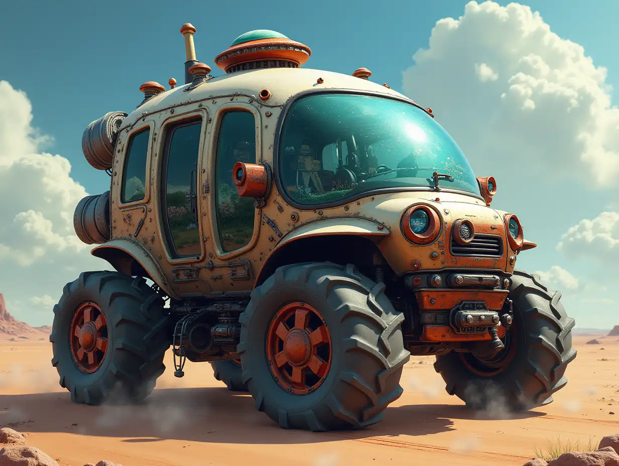 Create a crazy vehicle with many gears large windows ufo shiny Cyberpunk.