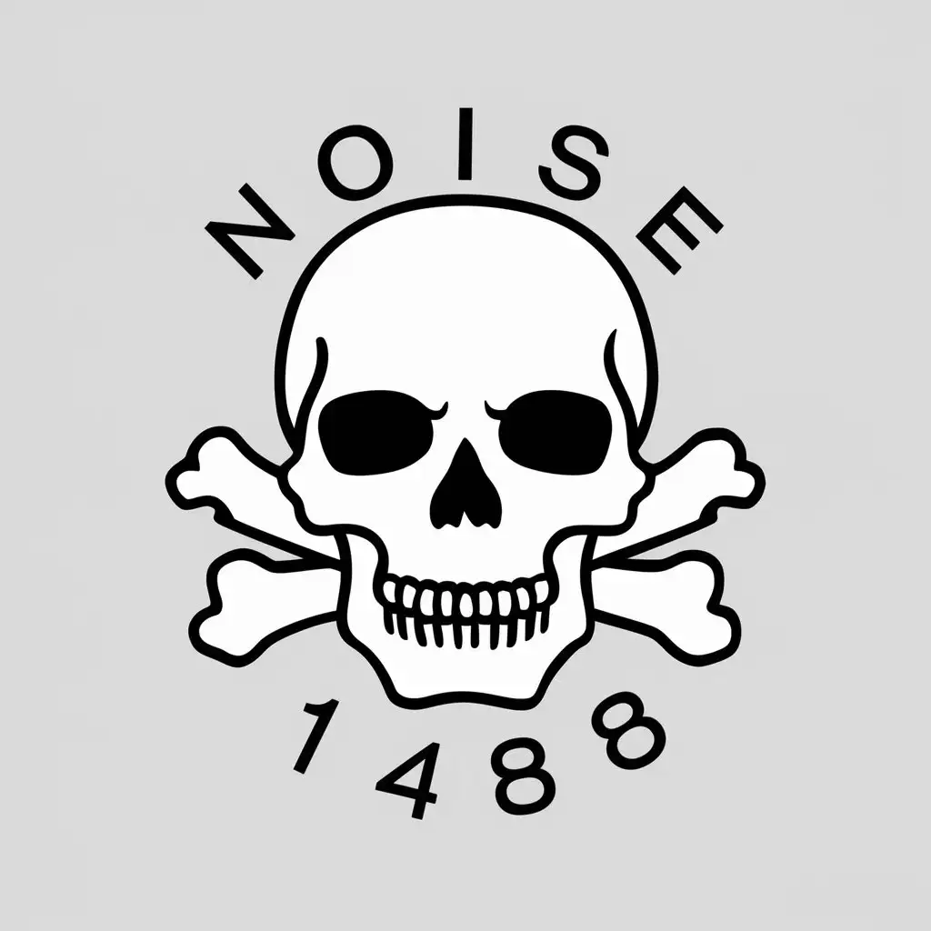 a vector logo design,with the text "noise1488", main symbol:white skull with bones,Minimalistic,clear background