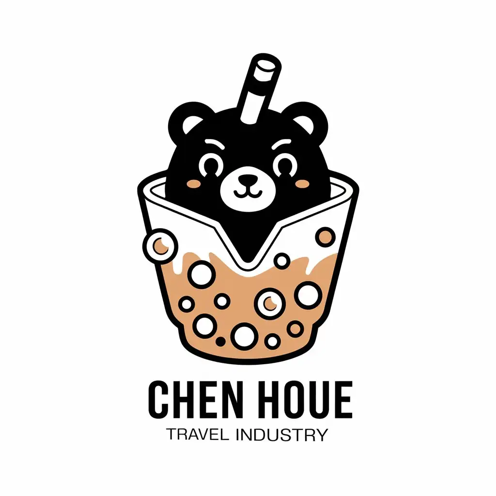 LOGO Design for Chen Houe Cute Taiwan Black Bear with Pearl Milk Tea and Pearls in Travel Industry Theme