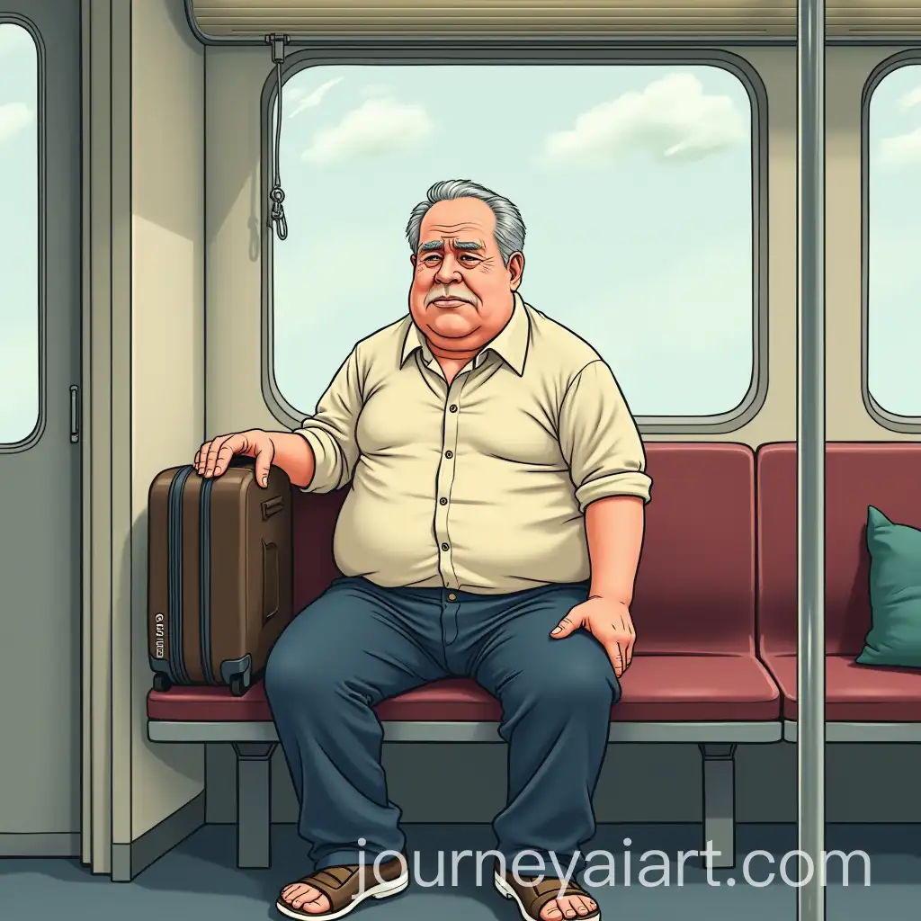 MiddleAged-Man-on-a-Japanese-Train-Holding-a-Suitcase