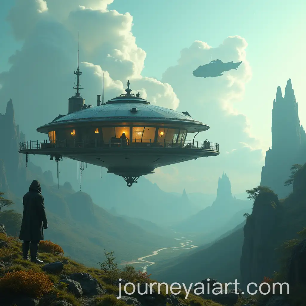 Futuristic-Flying-House-Above-Alien-Planet-with-Diverse-Biomes
