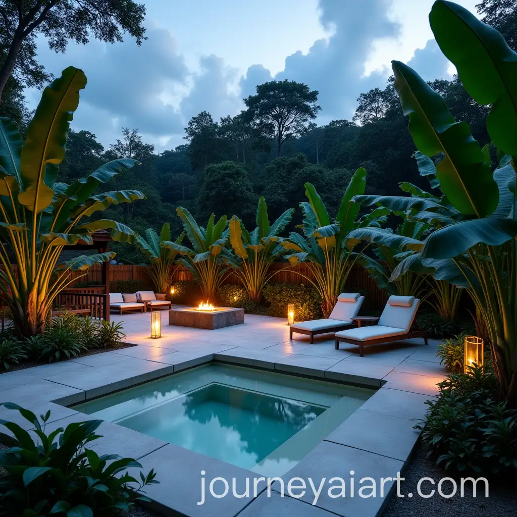 Modern-Roof-Garden-with-Hot-Tub-Fire-Pit-and-Tropical-Forest-Setting