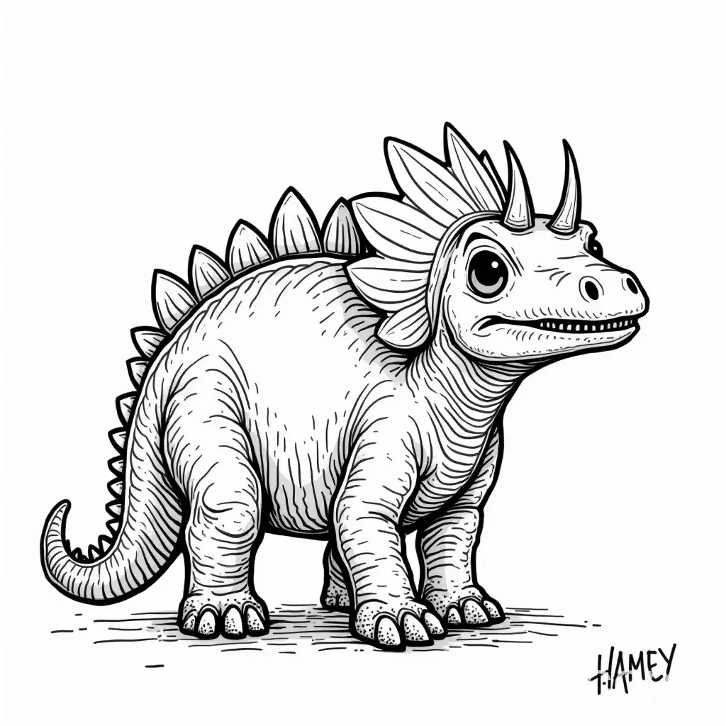 Black-and-White-Ankylosaurus-Illustration-for-Childrens-Painting