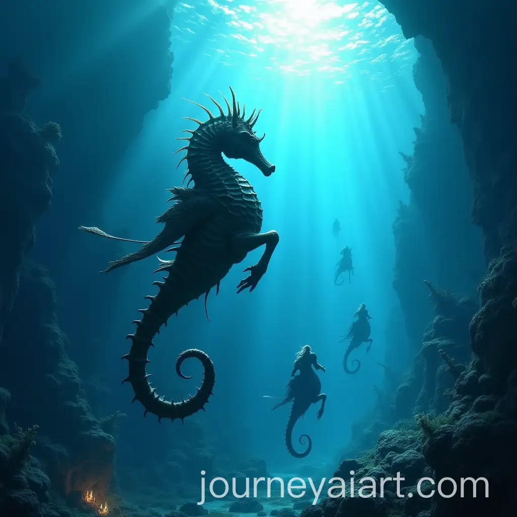 Adventurers-Riding-Giant-Seahorses-in-an-Underwater-Fantasy-Realm