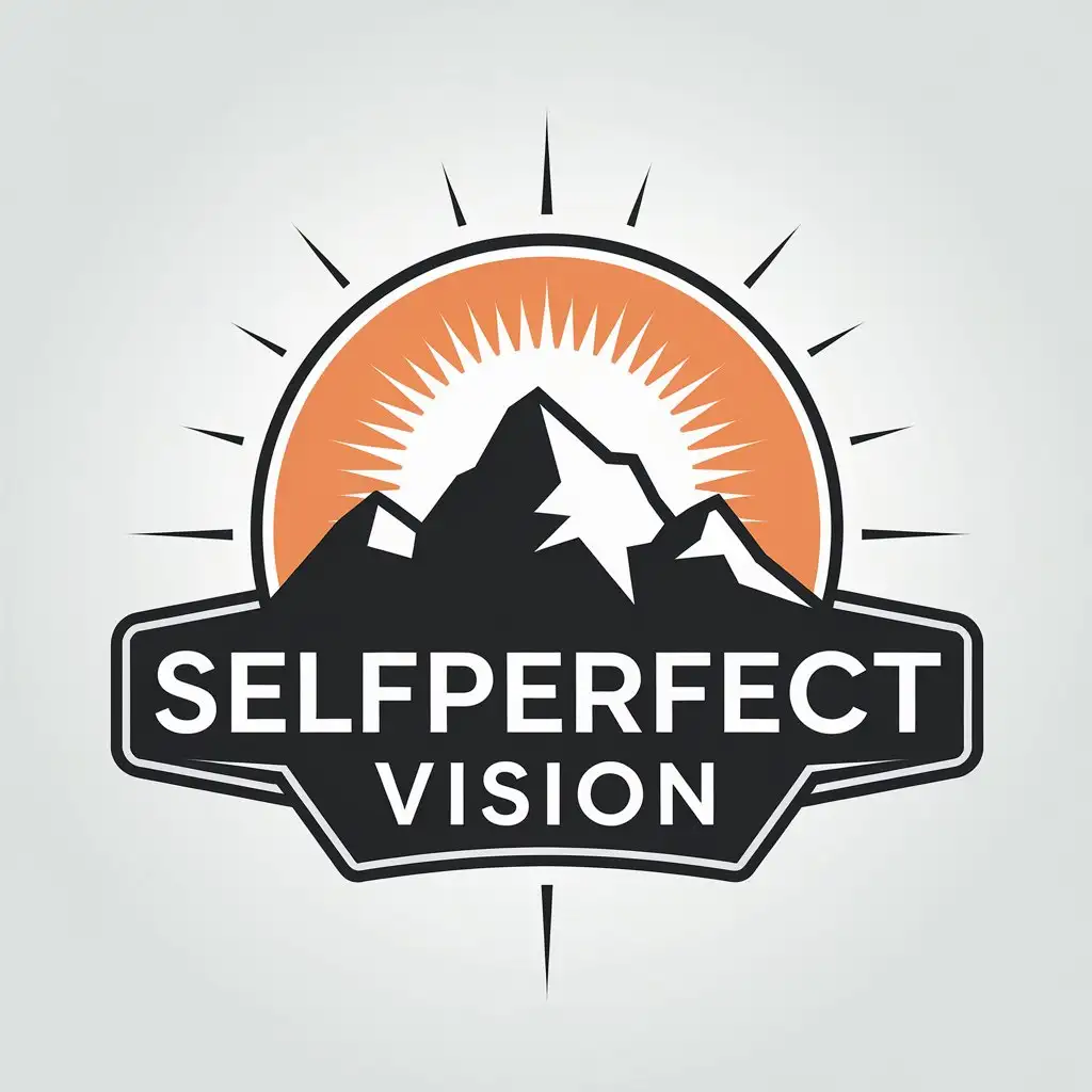 LOGO Design for SelfPerfect Vision Mountain Silhouette with Rising Sun on Clear Background