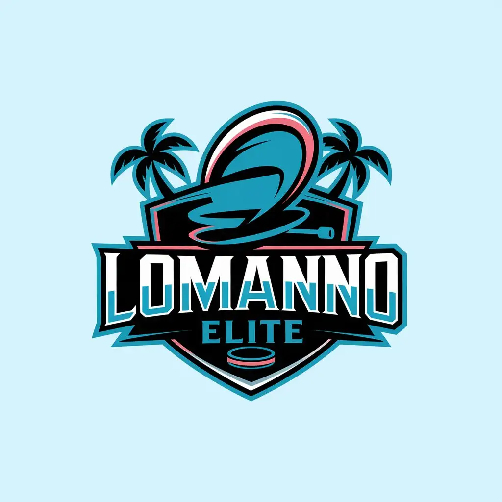 LOGO Design for LOMANNO ELITE Modern Vibrant Hockey Shield with Miami Vice Color Scheme and Palm Trees