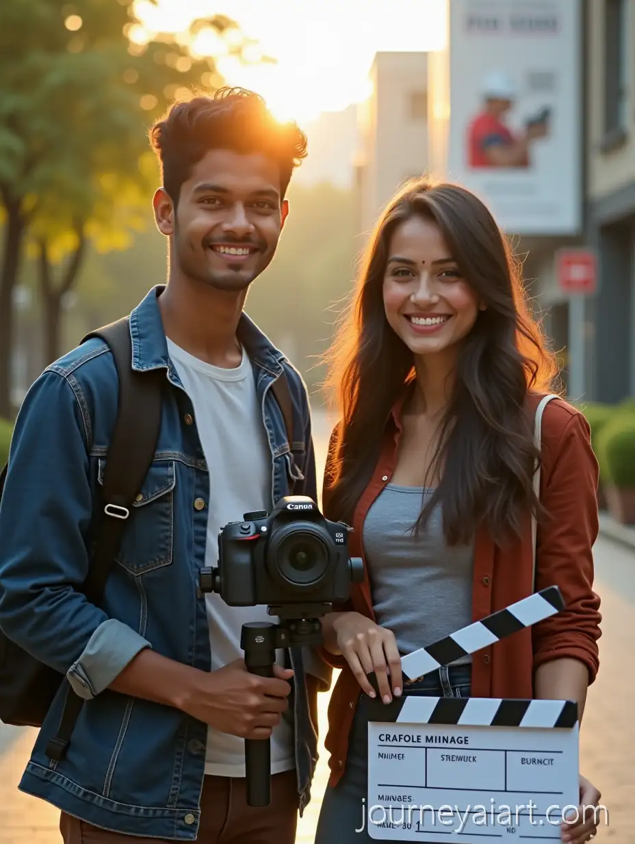 Indian-College-Students-Filming-on-Campus-with-DSLR-and-Clapperboard