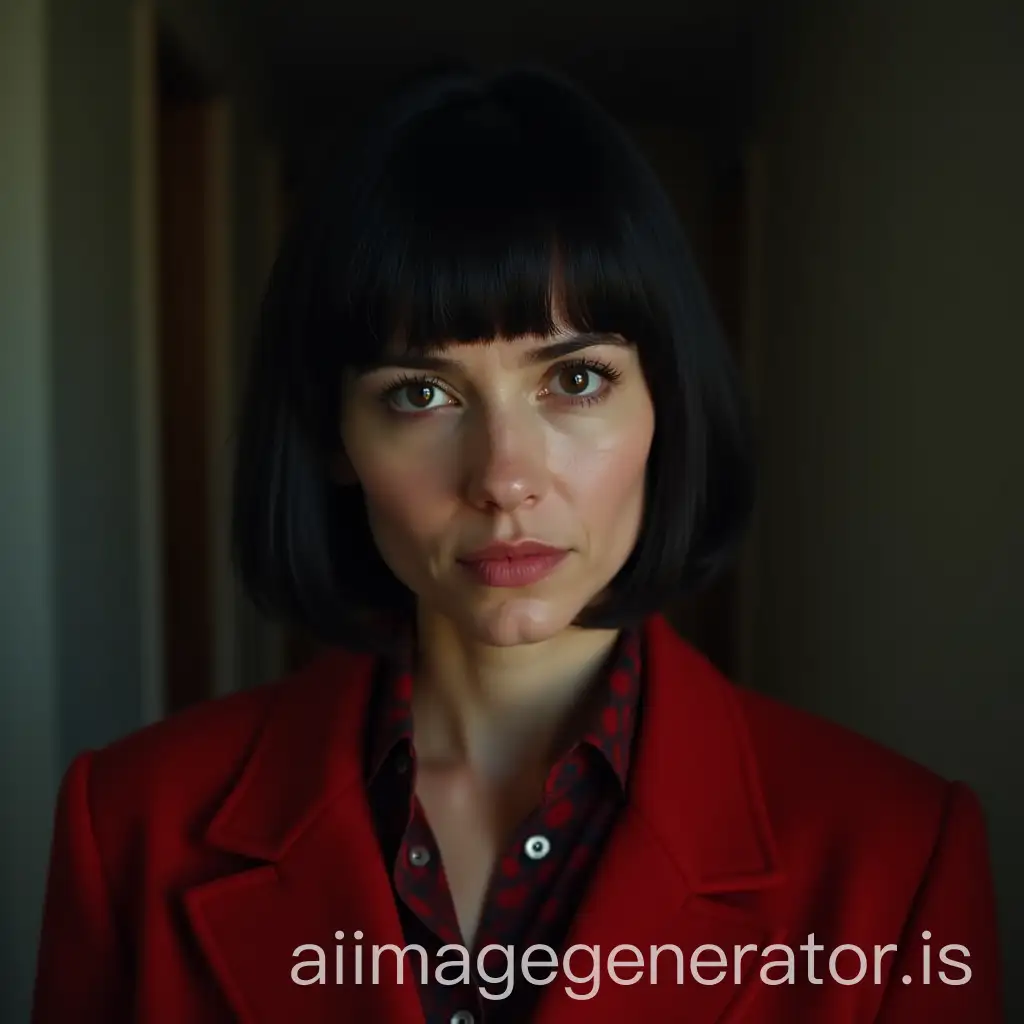 Sad-Woman-in-Red-Coat-with-Black-SquareCut-Hair-and-Brown-Eyes