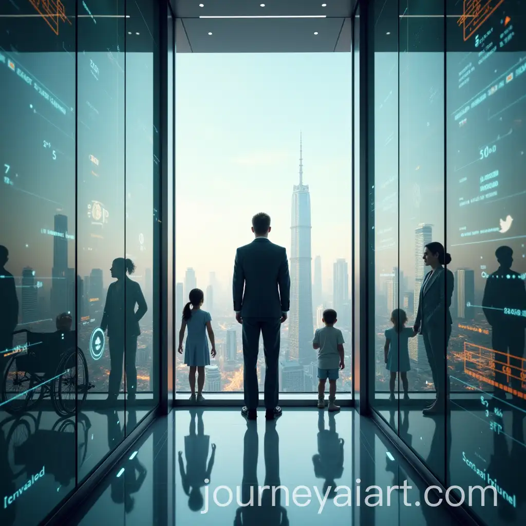 Futuristic-GlassAI-Image-Prompt-Expansion-Elevator-with-Diverse-Reflections-in-a-HighTech-Cityscape