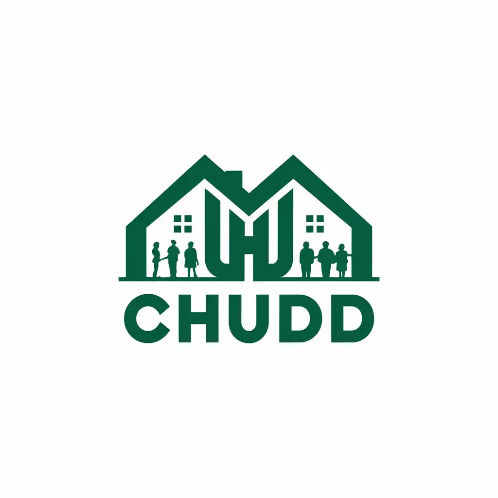 LOGO Design for CHUDD Green House Symbol with People Silhouettes for Real Estate Industry