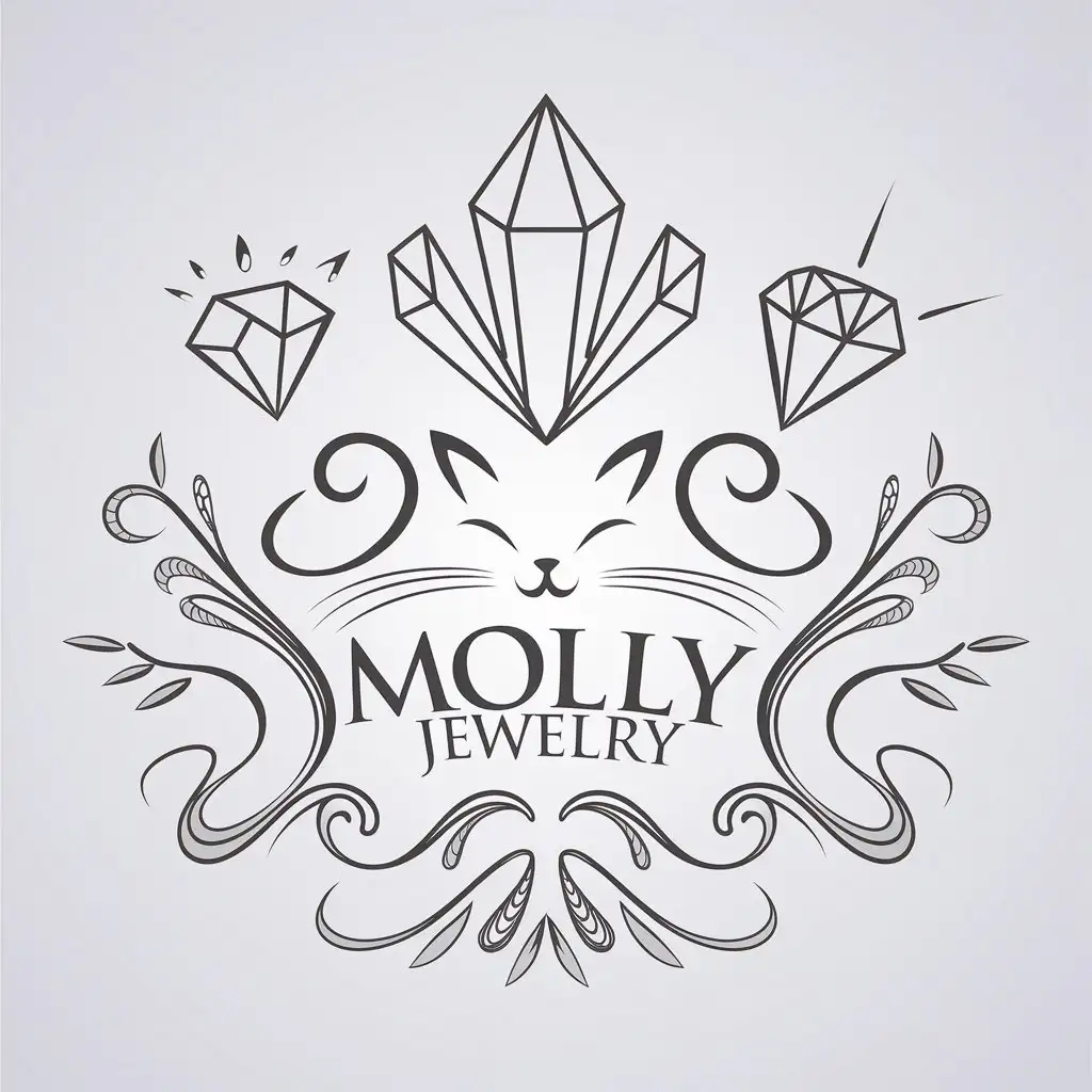 LOGO Design for Molly Jewelry Crystal Cat and Diamond Theme with a Complex RetailFocused Style