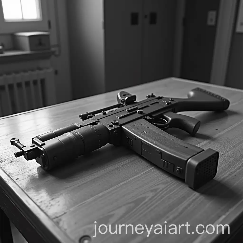 Realistic-Black-and-White-Photo-of-a-Fictional-British-WW2-Submachine-Gun