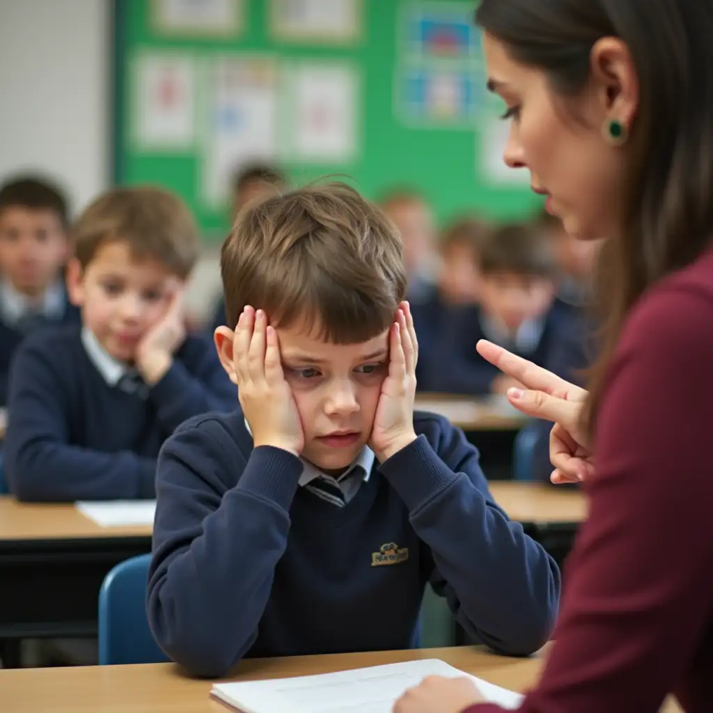 Overwhelmed-Child-in-Busy-Classroom-with-Disappointed-Teacher