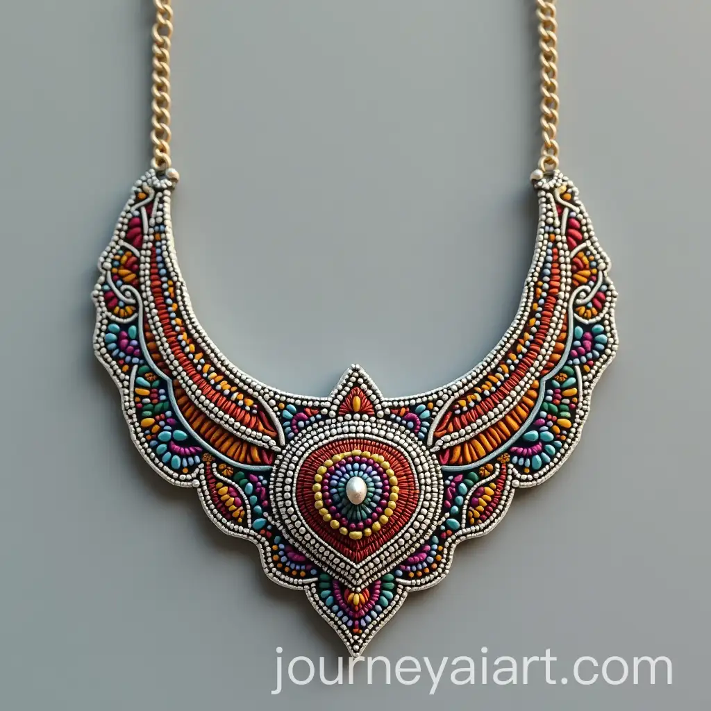 Elegant-Persian-IslamicInspired-Silver-Necklace-with-Colorful-Threads