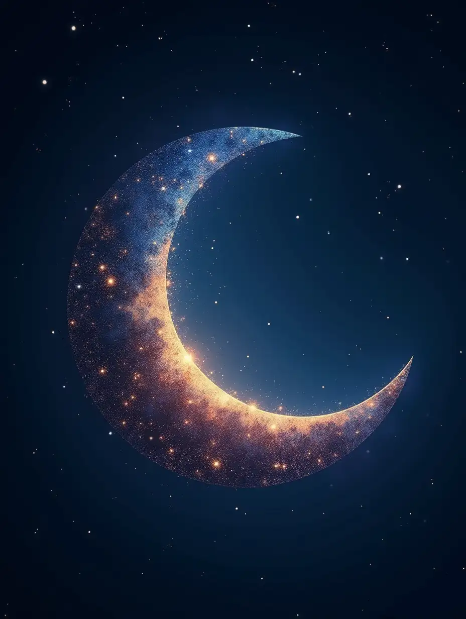 Crescent, ramadan, stars, dramatic, high quality, Islamic, happy colours