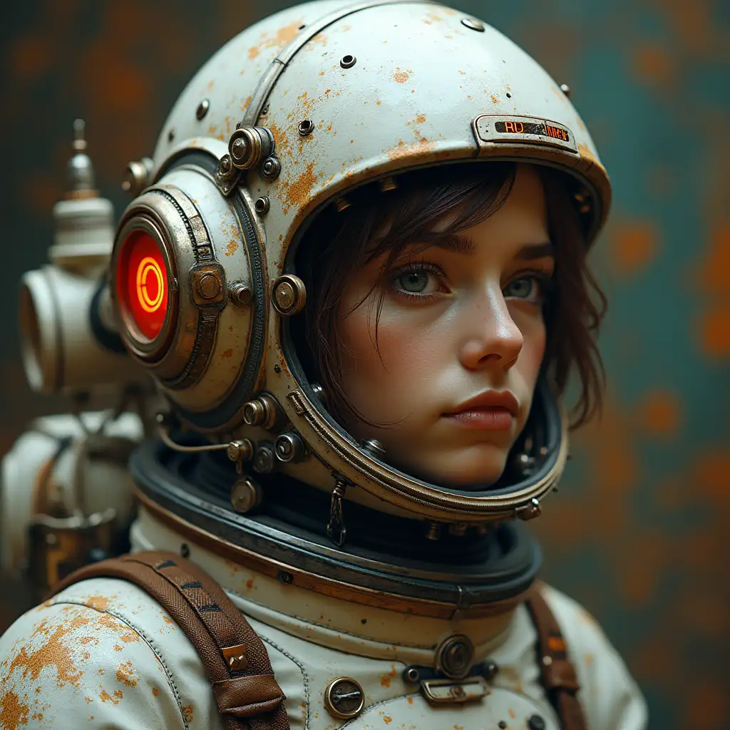 Steampunk cyborg skeiet astronaut portrait