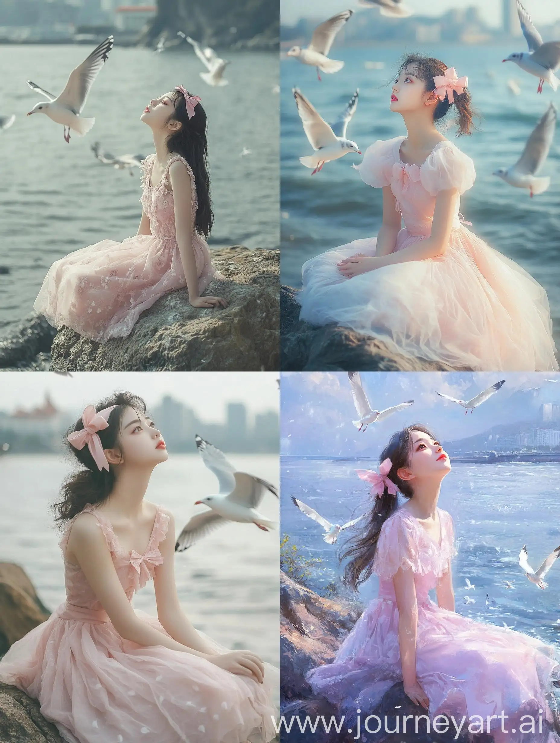 Serene-Young-Korean-Woman-in-Pink-Dress-by-the-Sea