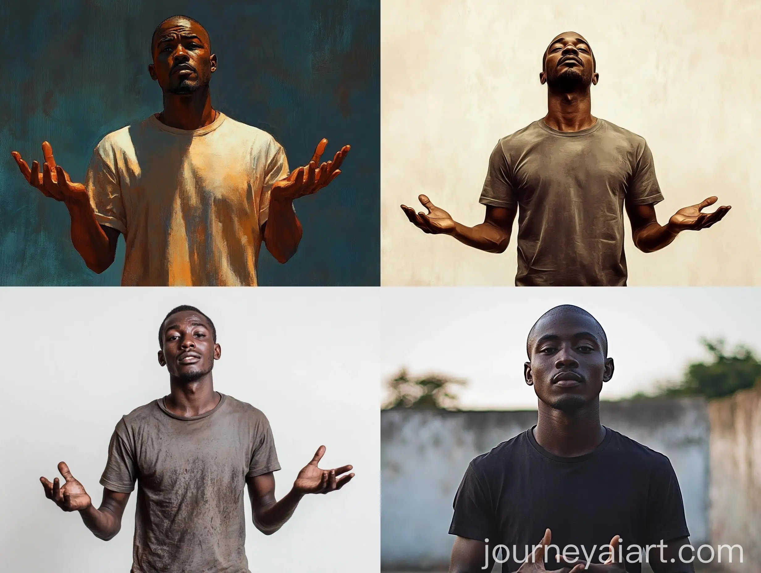 African-Man-Explaining-with-Gesture-Standing-in-Timberland-and-TShirt