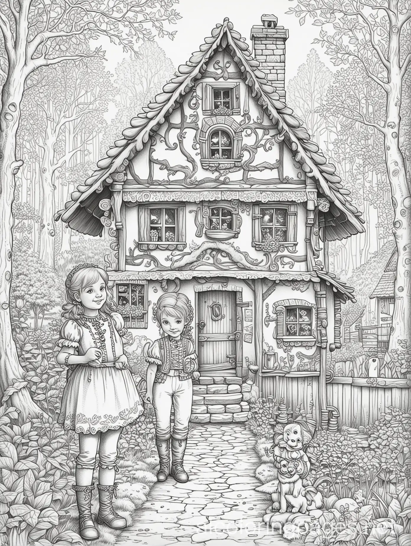 Hansel-and-Gretel-Fairy-Tale-Gingerbread-House-Coloring-Page