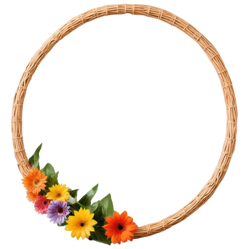 Rattan-Round-Frame-with-Flower-PNG-Elegant-and-Versatile-Image-for-Digital-Use