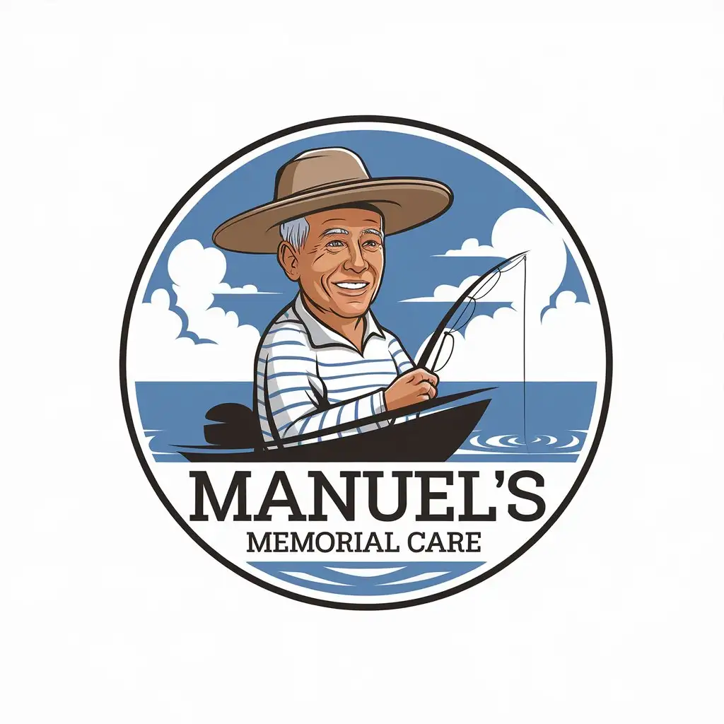 LOGO Design For Manuels Memorial Care Elderly Mexican Man Fishing on Boat Theme