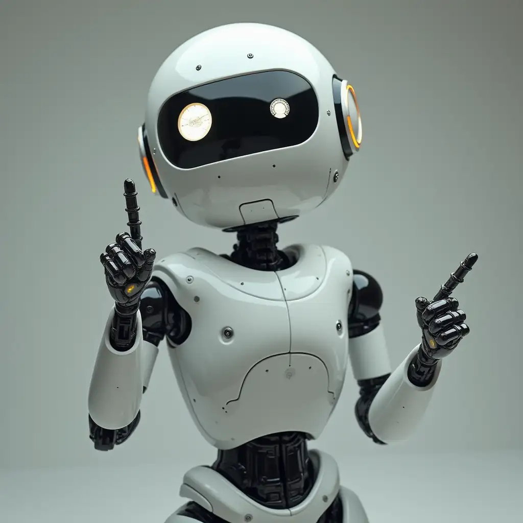 A robot pointing with its hands up