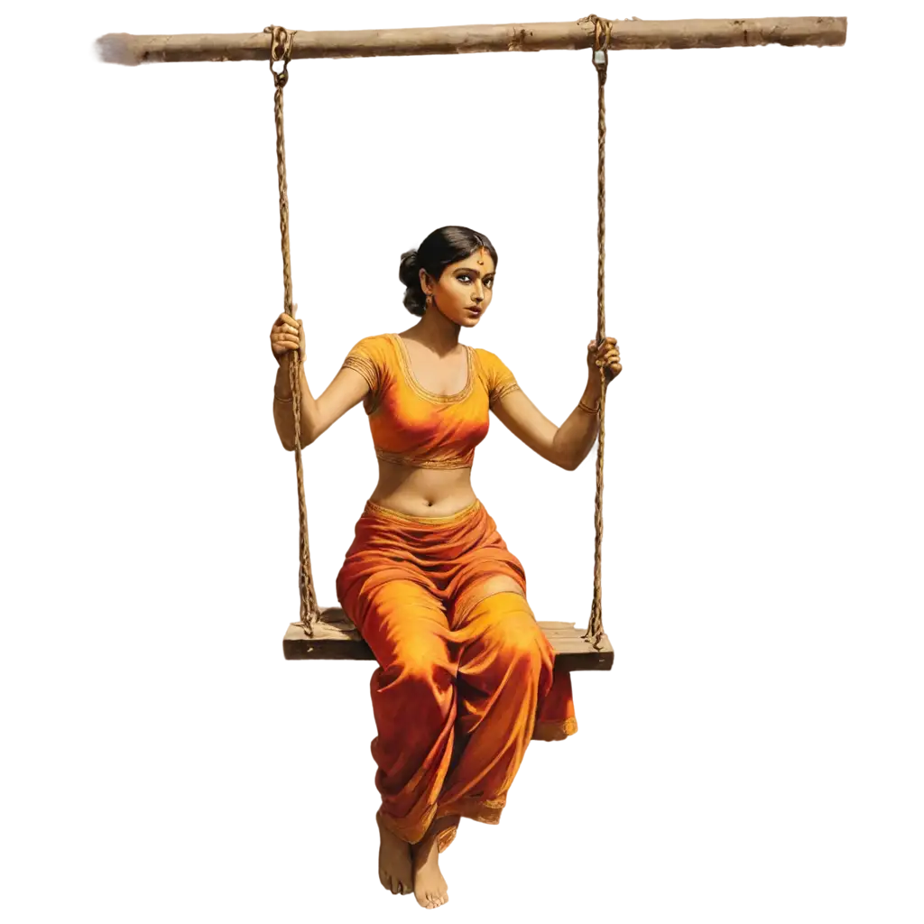 Indian-Women-in-a-Swing-PNG-Image-Captivating-Artwork-of-Traditional-Elegance