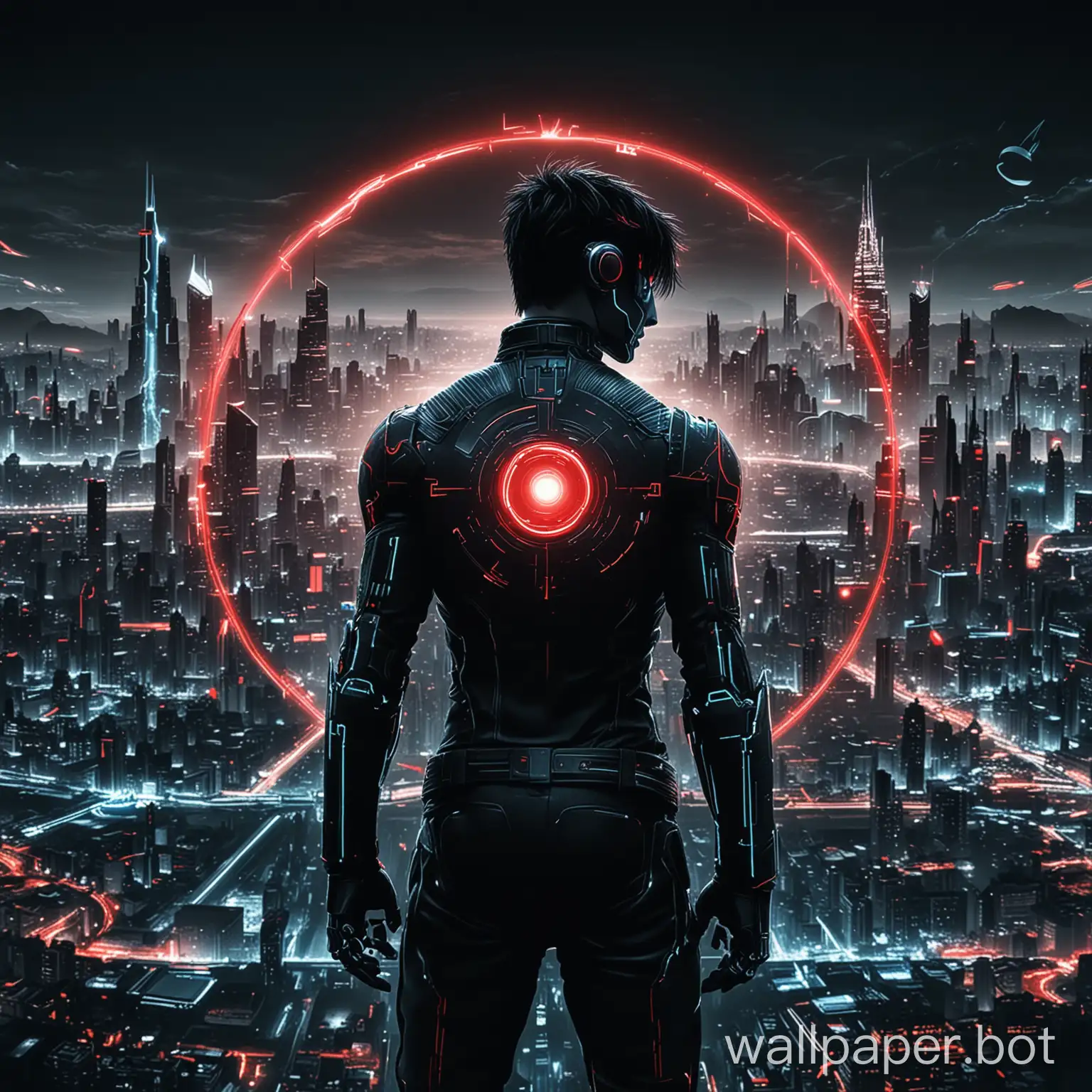 TronInspired-Invincible-Dark-Wallpaper-Cyberpunk-Hero-with-Glowing-Red-Disc-in-City-Nightscape