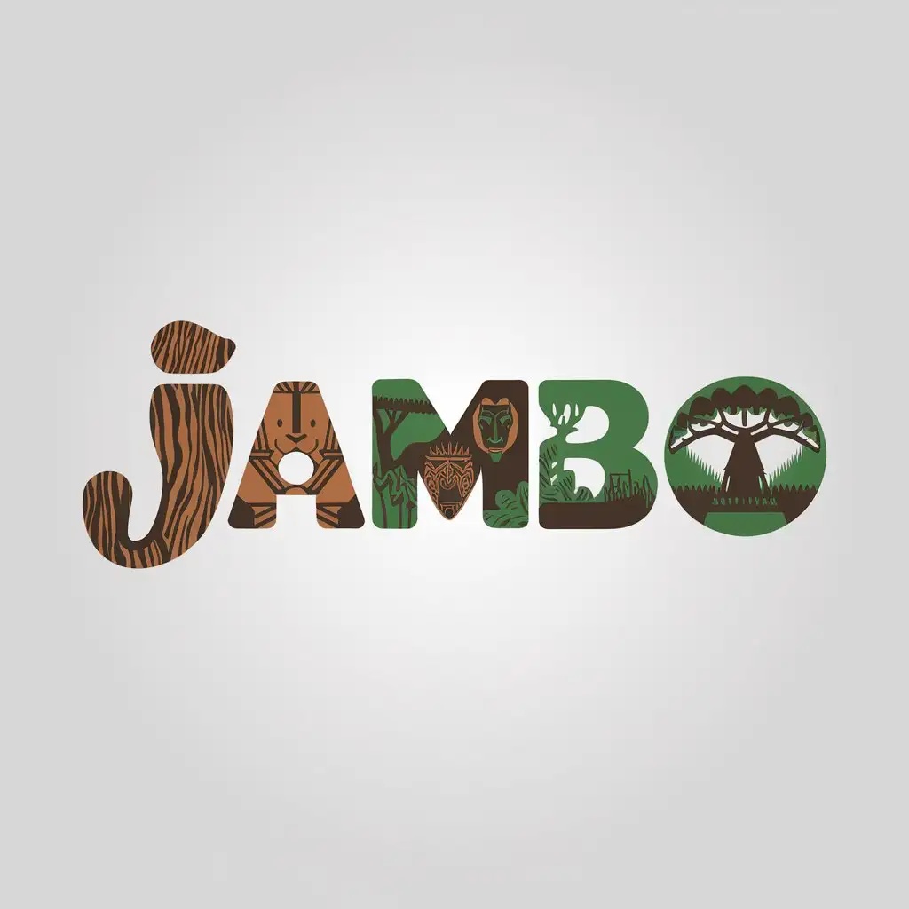 LOGO Design for JAMBO Engraved Wood Writing Lion African Mask Sacred Temple Jungle Theme