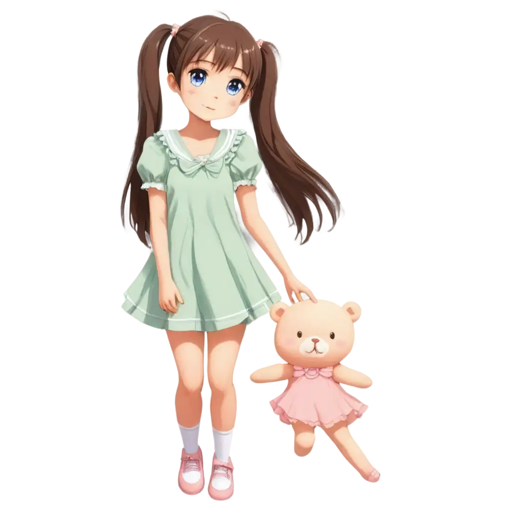 Cute-Anime-Girl-with-Twin-Pigtails-Holding-a-Fluffy-Teddy-Bear-PNG-Image