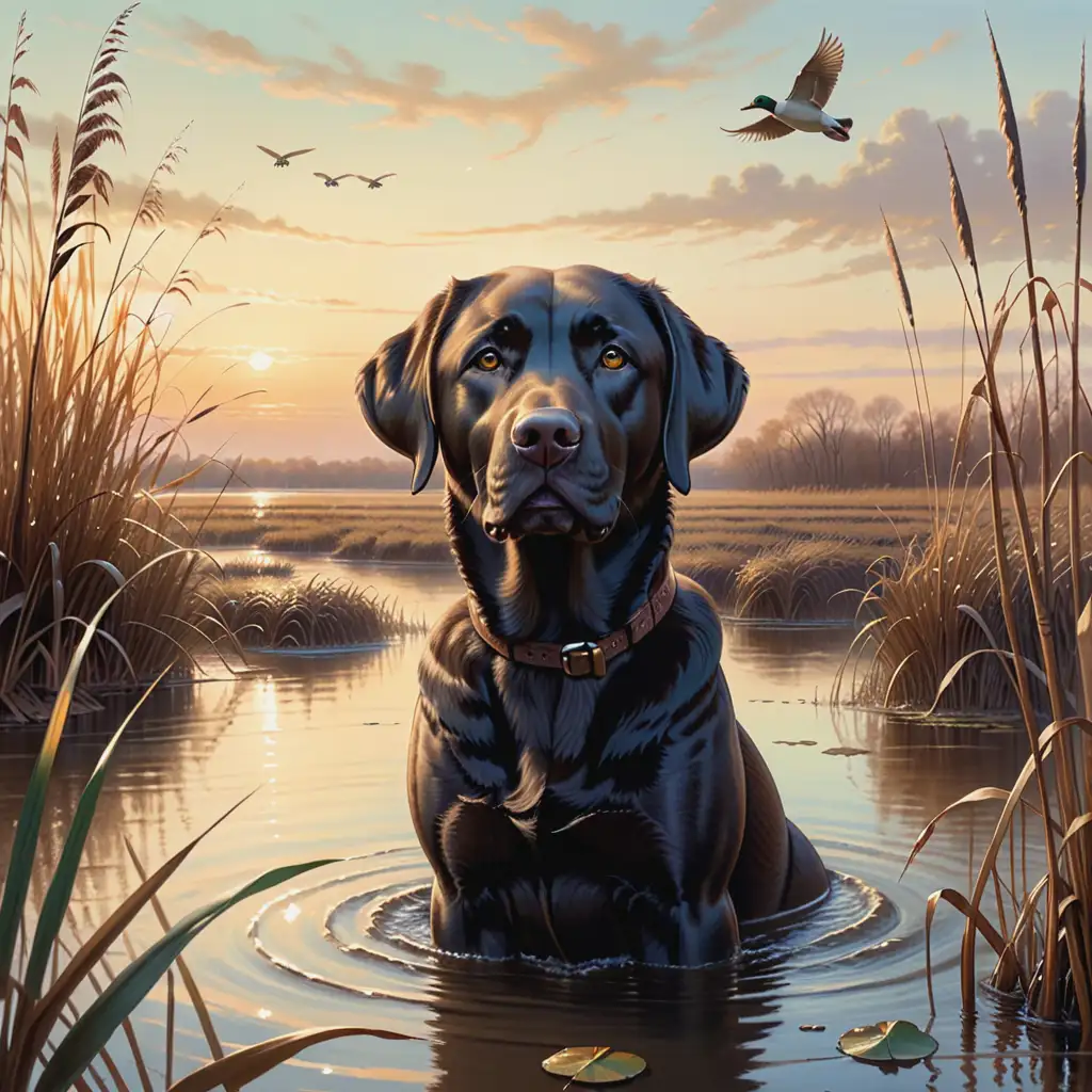 Vintage Duck Hunting Print with Labrador Retriever