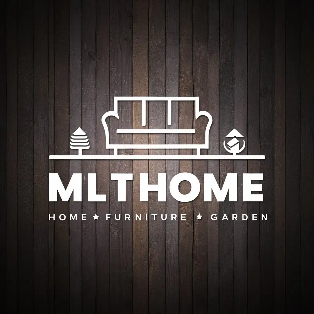 LOGO Design for MLTHOME Elegant Sofa Symbol on Wood Background