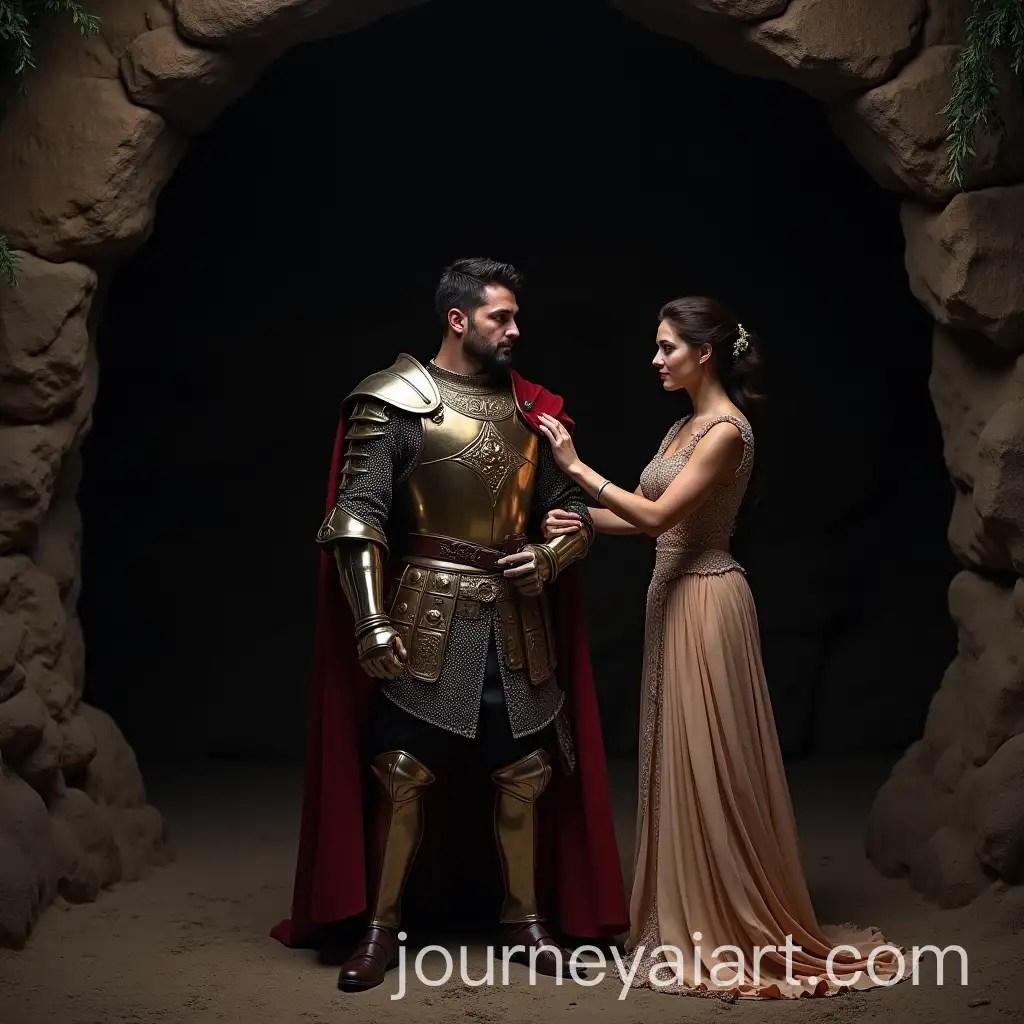 Courageous-King-and-Elegant-Queen-Facing-Dark-Cave-with-Tension-and-Determination