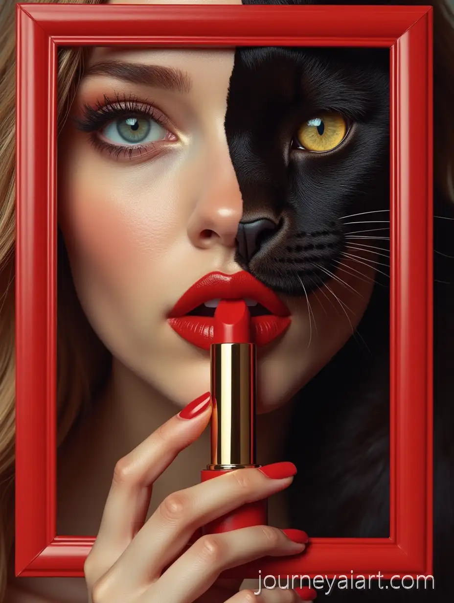 High-Fashion-Magazine-Advertisement-Featuring-Girl-Holding-Lipstick-with-Panther