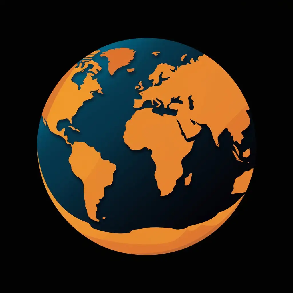 Vector Globe Icon on Black Background with Orange and Blue Accents