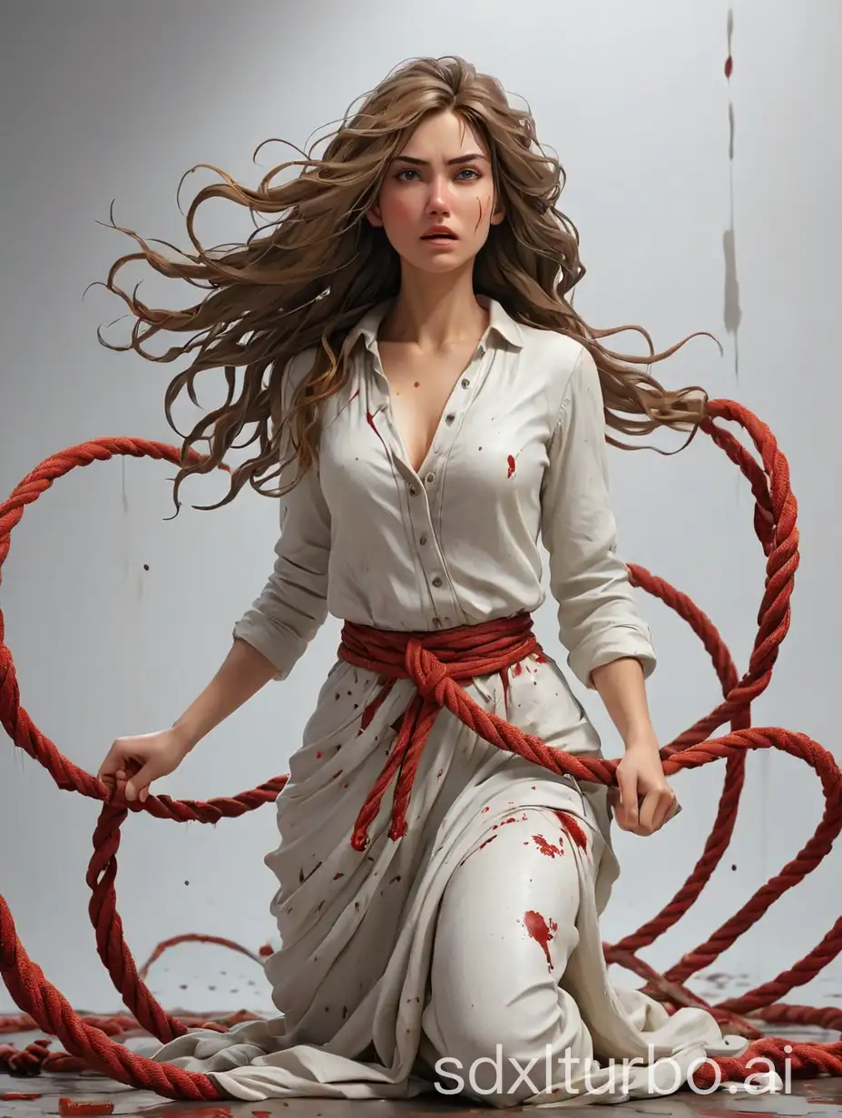 Warrior-Woman-Struggling-Against-Ropes-of-Blood-in-PostModern-Statue