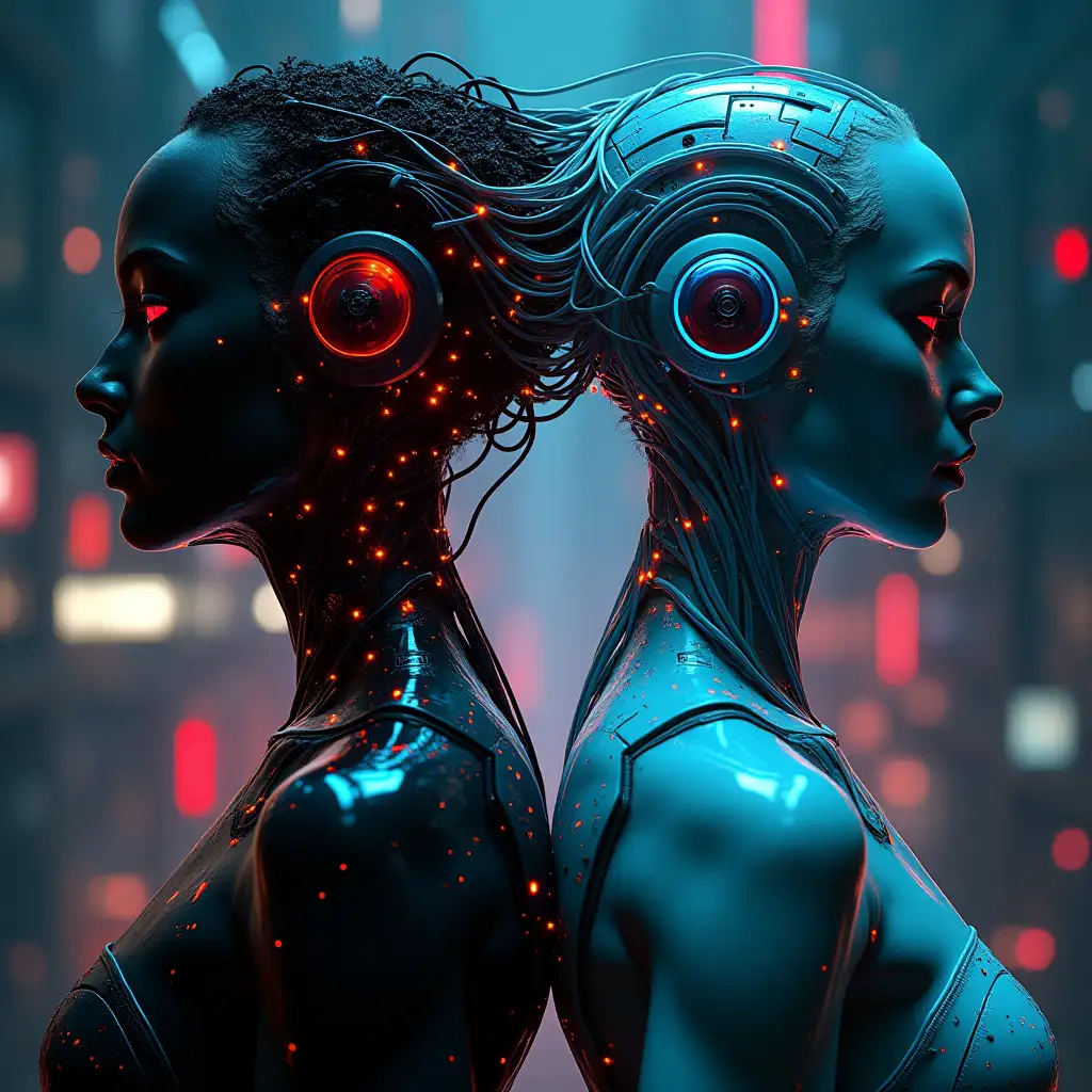 Cybernetic-Women-Linked-by-Biomechanical-Cables-in-Futuristic-Cityscape