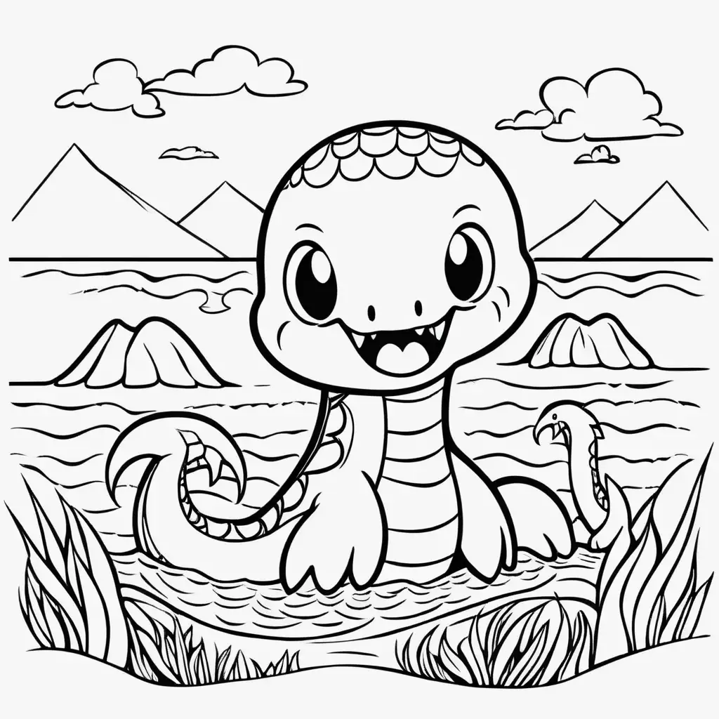 Cute Coloring Book Loch Ness Monster with Snakelike Head