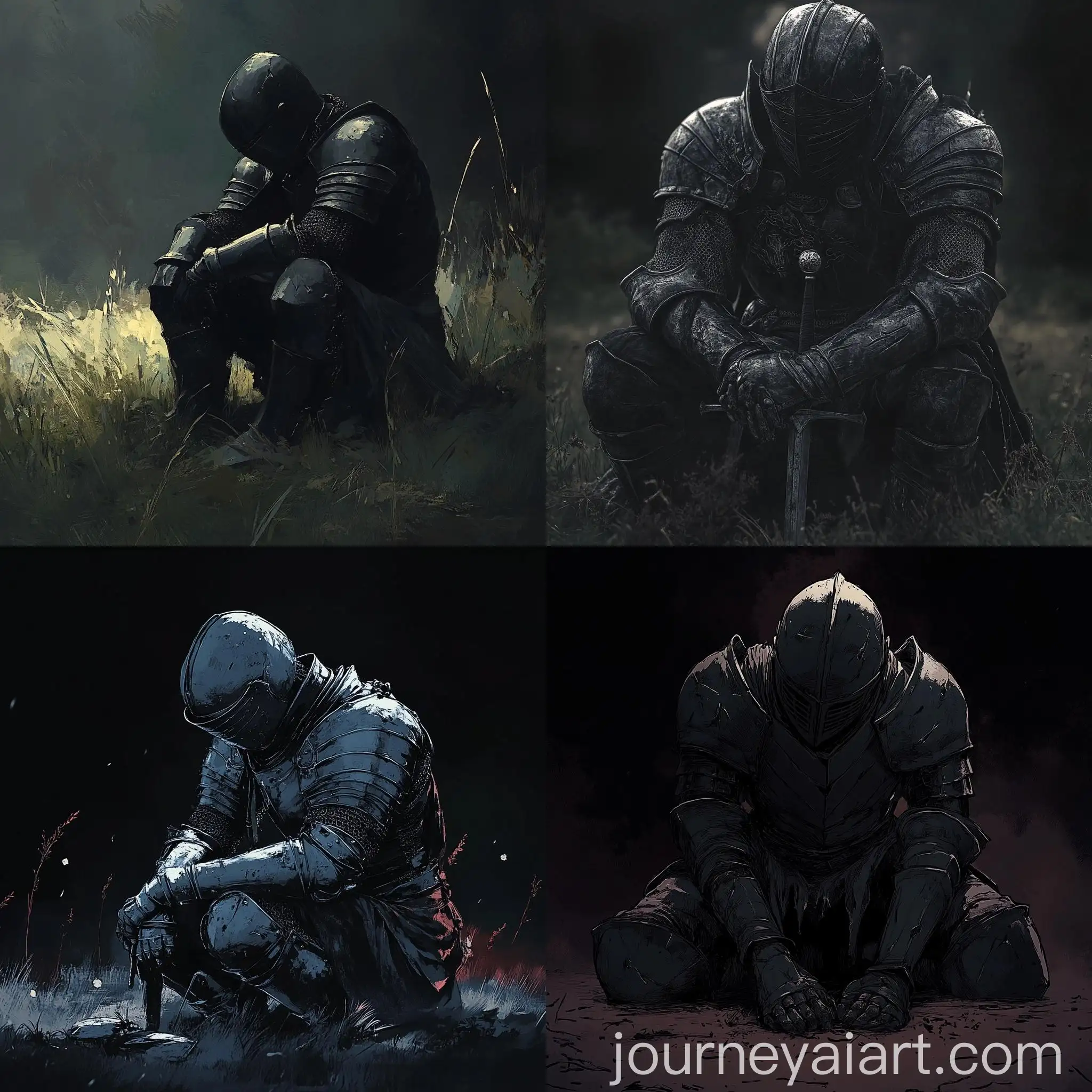 Defeated-Black-Knight-Reflecting-in-Sadness-on-Field