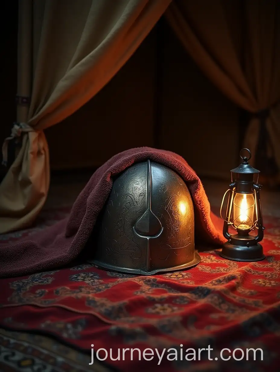 Muslim-Warriors-Armor-in-Khalid-ibn-Walids-Tent-Lit-by-Lantern-Light
