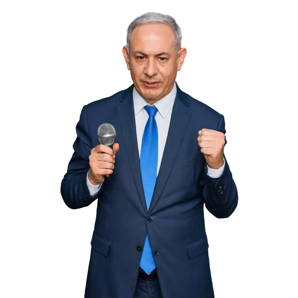 Netanyahu-on-Stage-Holding-a-Microphone-PNG-Image-for-Enhanced-Clarity-and-Quality