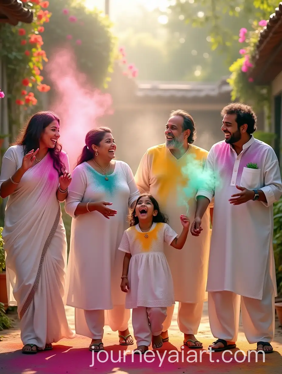 Joyful-Indian-Family-Celebrating-Holi-with-Vibrant-Colors-in-Outdoor-Setting