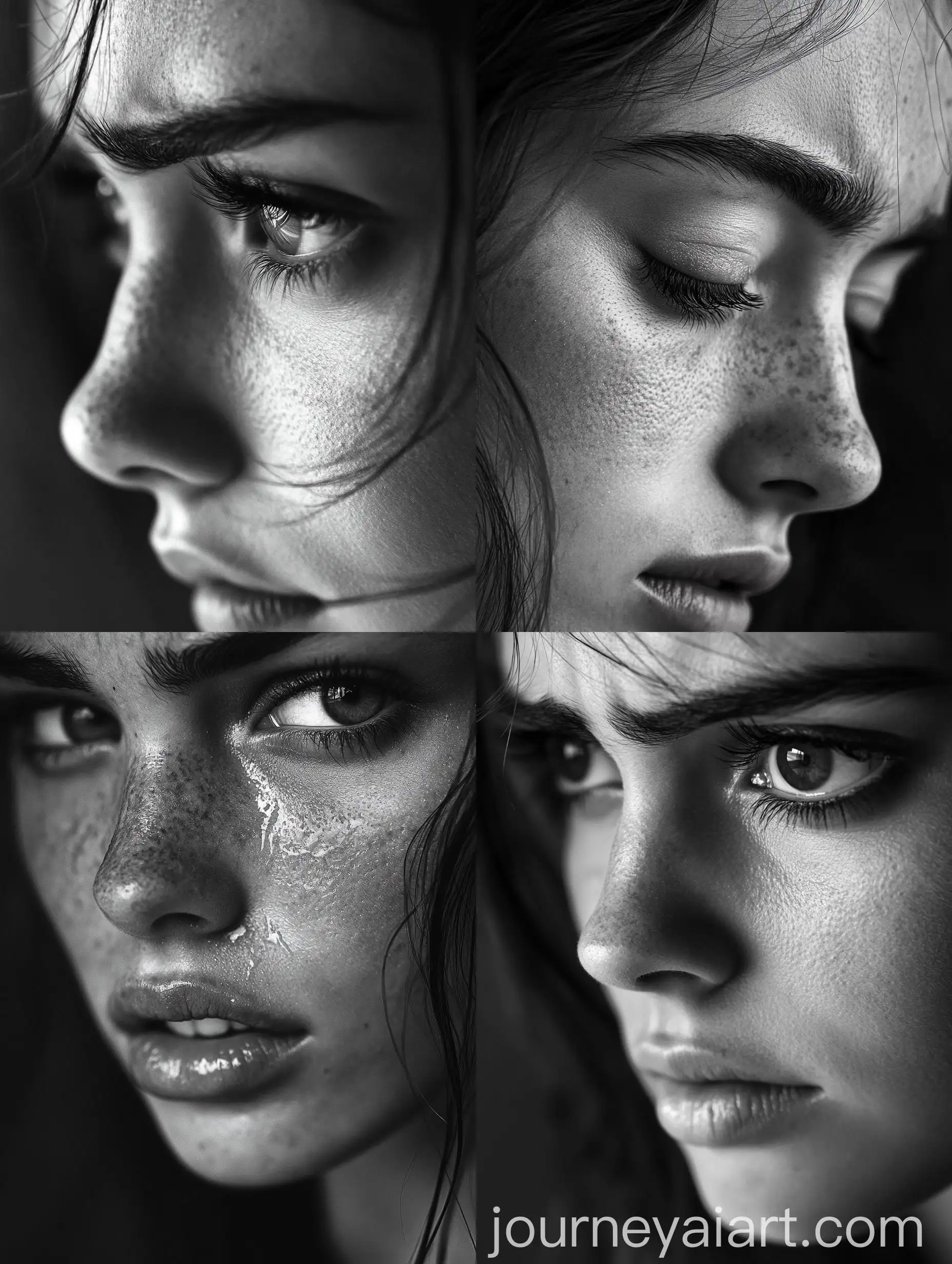 CloseUp-Portrait-of-a-Sad-Woman-in-Black-and-White