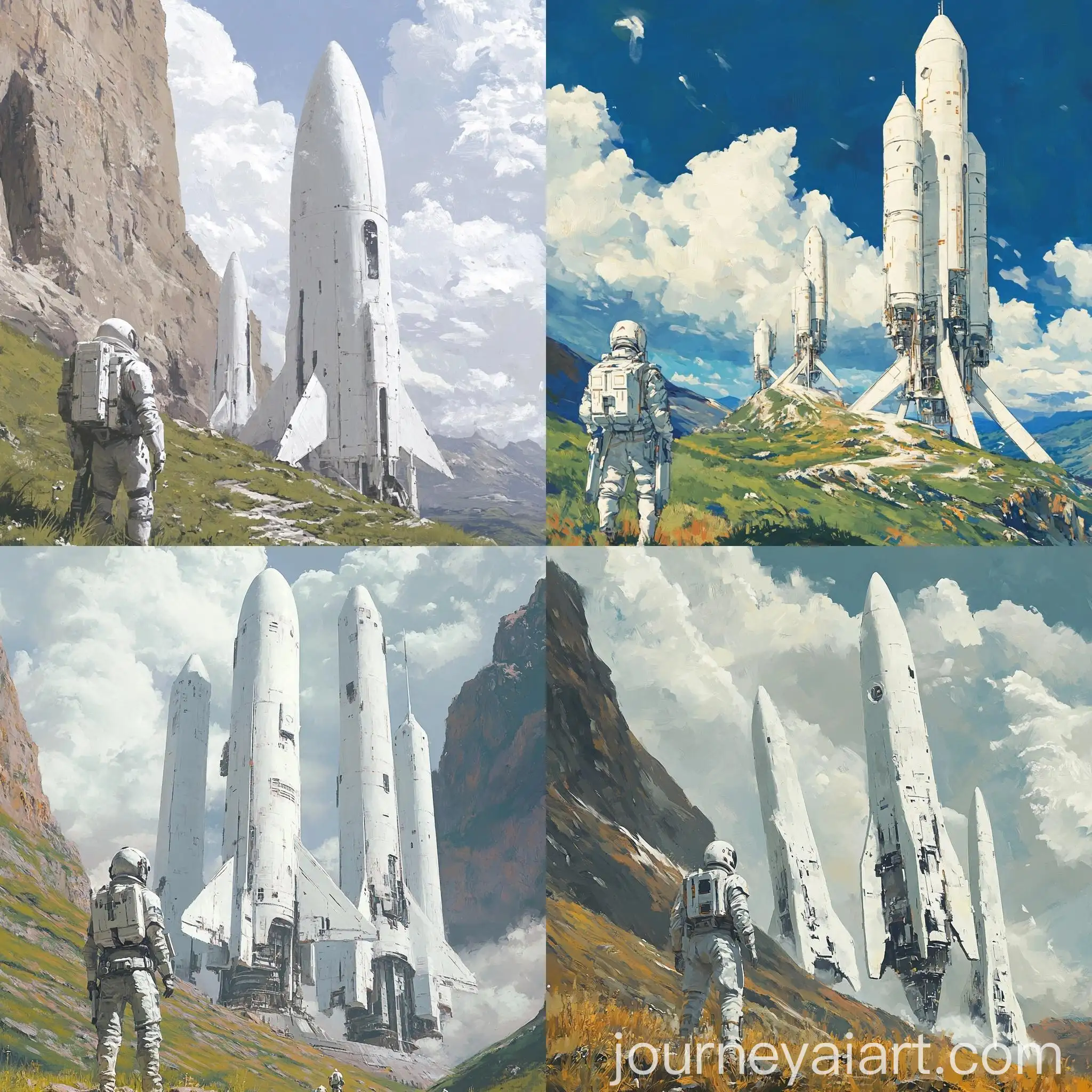 Futuristic-Renaissance-Pilot-and-Rocket-Engine-Structure-on-Mountain-Landscape