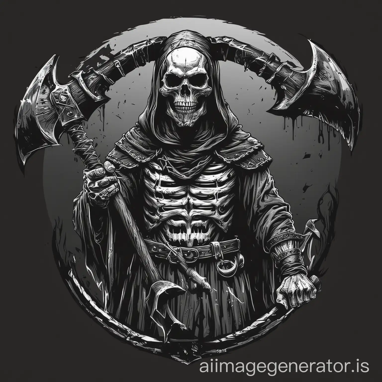 executioner skull holding axe black and white vector