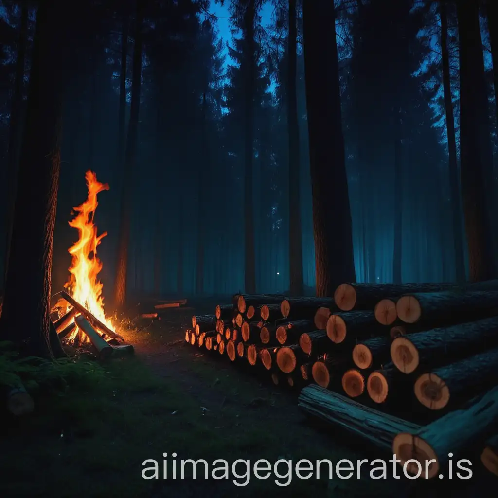 Mystical-Forest-at-Night-Illuminated-by-Firelight-and-Wood