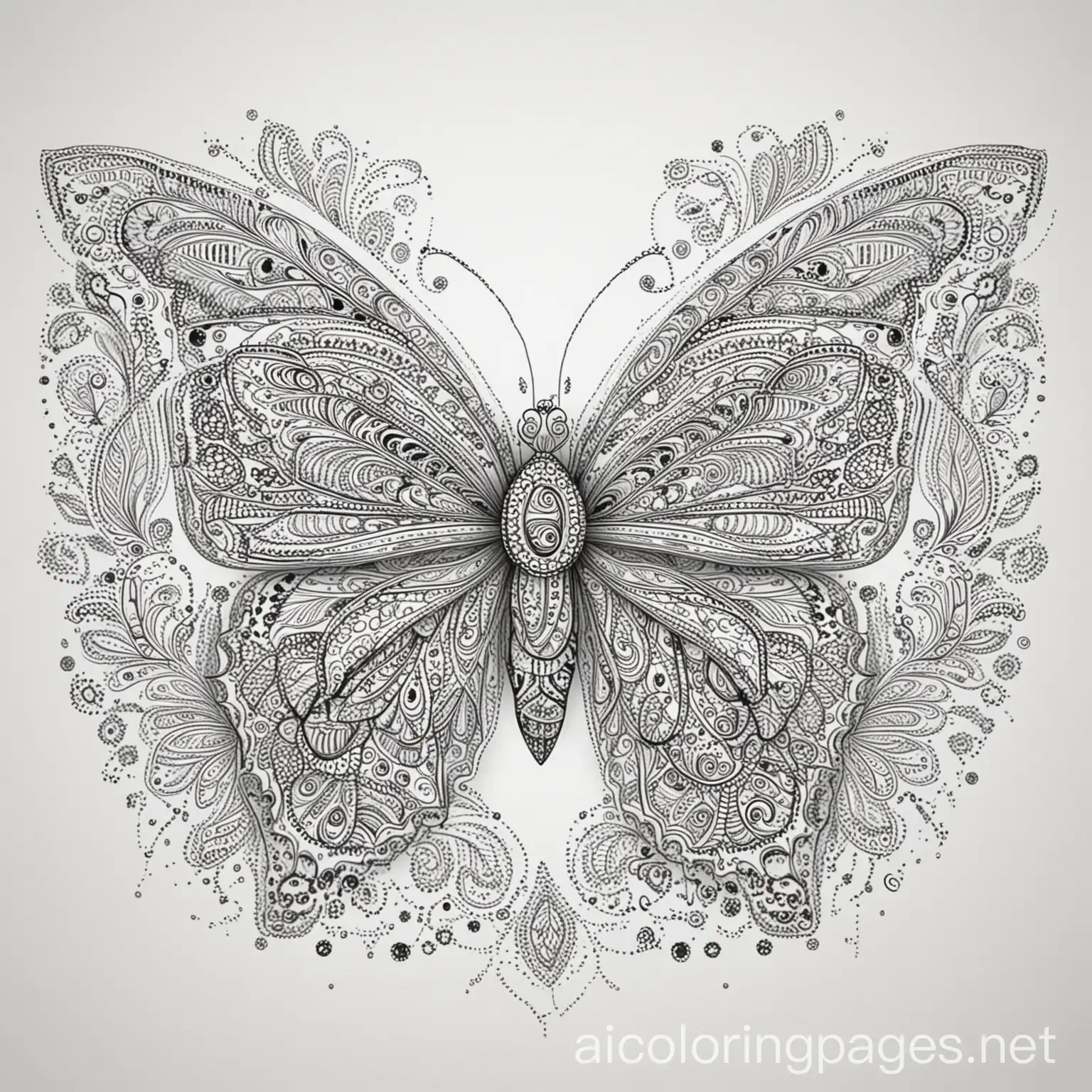 Butterfly-and-Paisley-Coloring-Page-Black-and-White-Line-Art