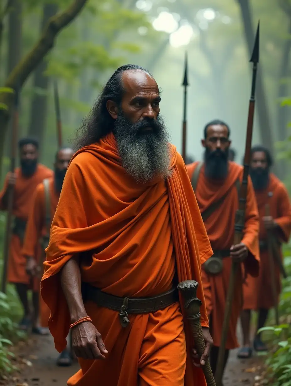 Indian-Monk-and-Disciple-Warriors-Walking-Through-Jungle